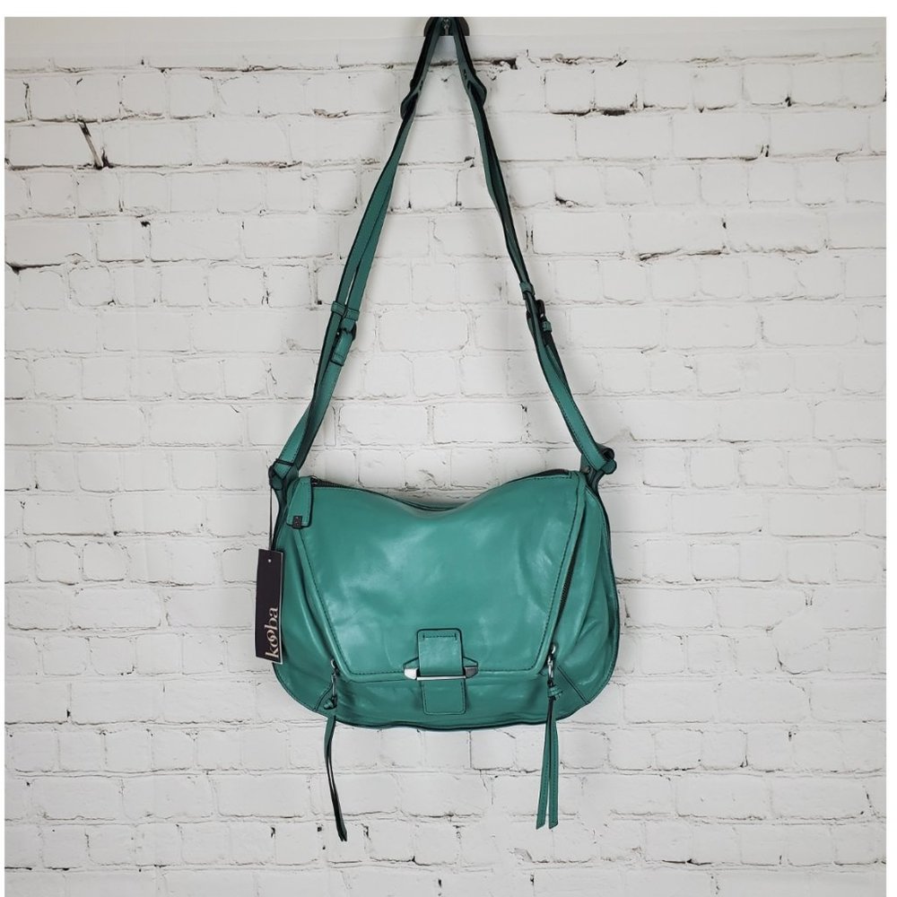 NWT Kooba Leroy Leather Cross Body Bag in Sea Glass blue teal - Picture 3 of 16